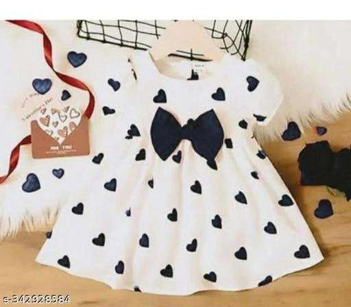 Cotton Blend Frock for Girls (Black & White, 3-6 Months)