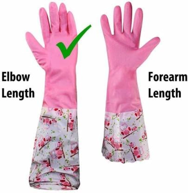 PVC Latex Kitchen Dishwashing Cleaning Gloves (Pink, Set of 1)