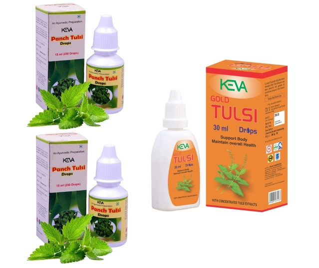 Combo of Keva Gold Tulsi (30 ml) & 2 Pcs Panch Tulsi (15 ml) Ayurvedic Drops (Set of 3)