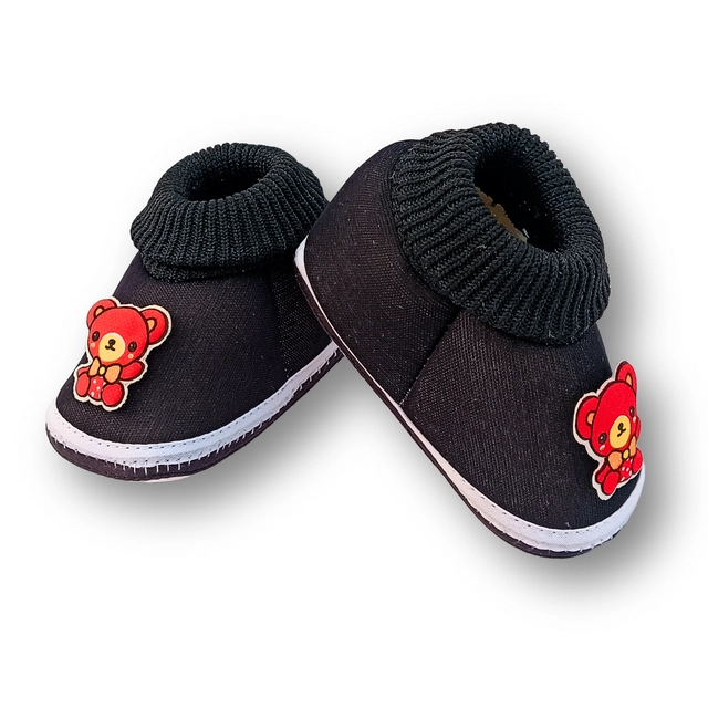 Cotton Booties for Infants (Dark Grey, 0-3 Months)