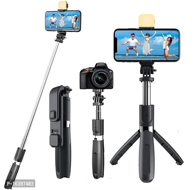 ABS Plastic Remote Control Tripod Selfie Stick (Black & Silver)