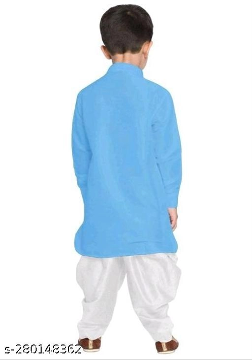 Cotton Solid Kurta with Pyjama for Boys (2-3 Years, Sky Blue & White)