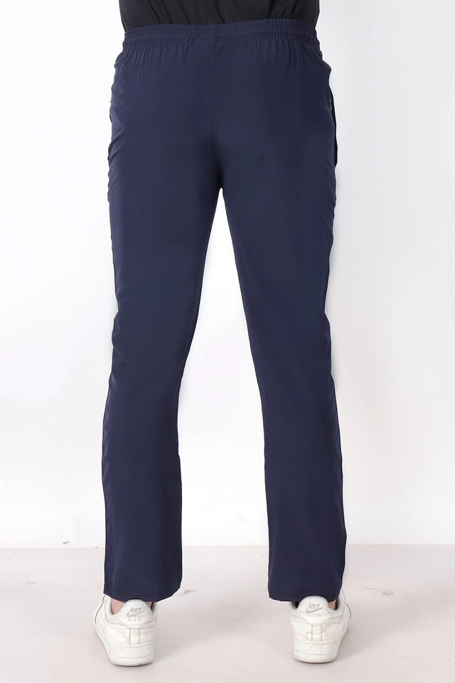 Cotton Blend Slim Fit Trackpants for Men (Blue, L)