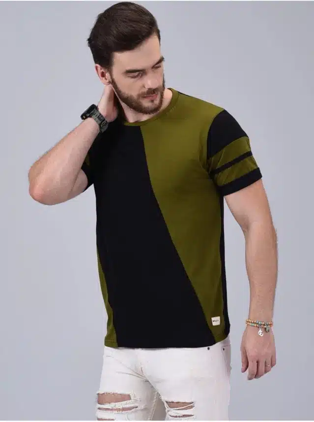 Half Sleeves Solid T-Shirt for Men (Olive, M)