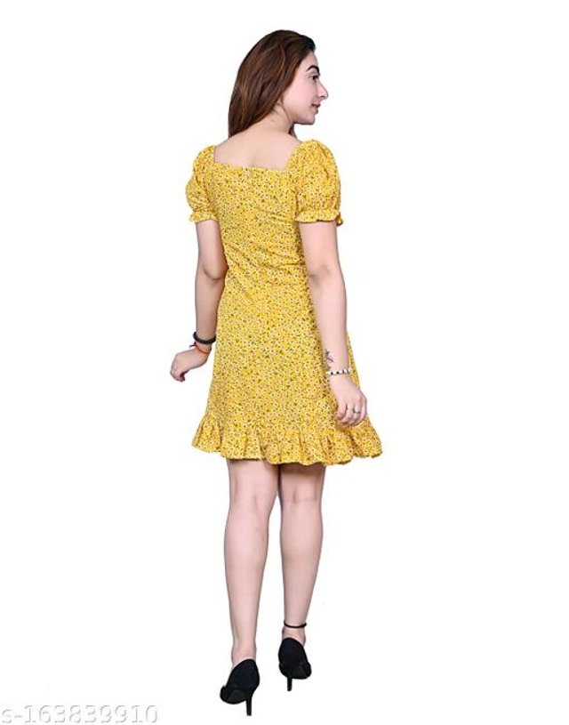 Crape Dress for Women (Yellow, S)