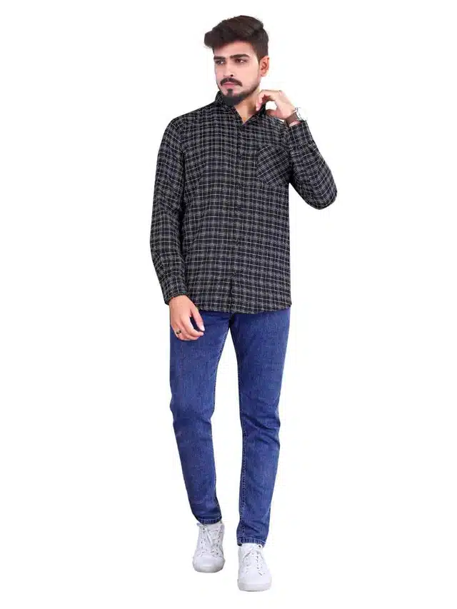 Checks Lining Casual Shirt for Men (Black, XXL) (RC-8)