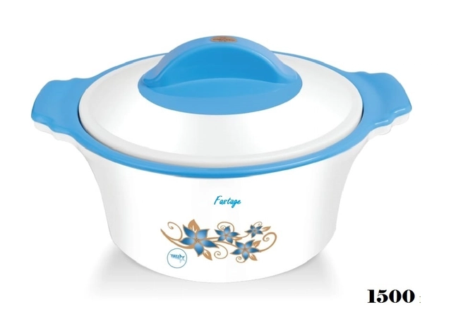 Plastic Serving Casseroles for Kitchen (White & Blue, 1500 ml)