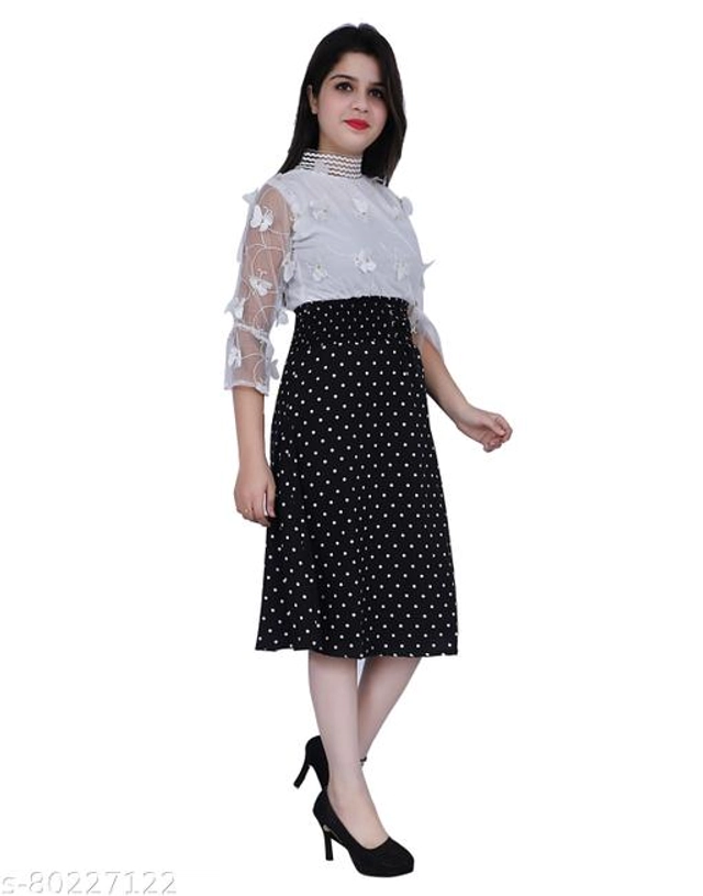 Crape Dress for Women (Black & White, S)