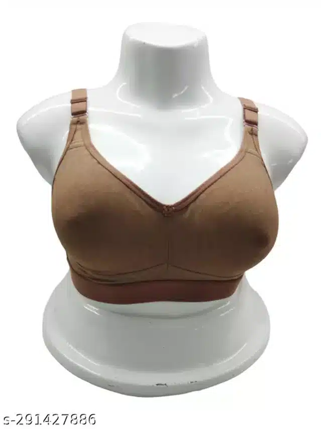 Cotton Solid Bra for Women (Brown, 32)