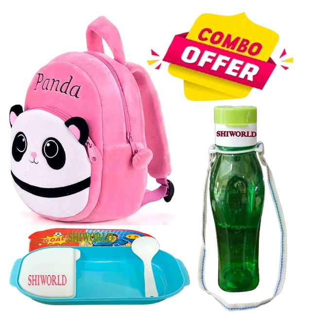 Fabric Backpack with Lunch Box & Water Bottle for Kids (Multicolor, Set of 3)