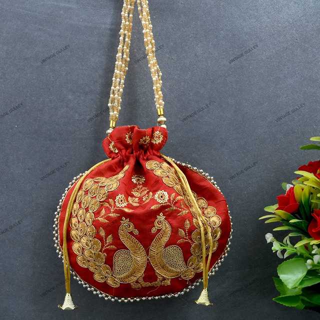 Cotton Silk Ethnic & Traditional Handheld Potli for Women (Maroon) (A-53)