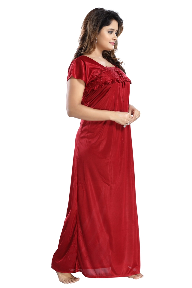 Satin Feeding Nighty for Women (Red, Free Size)