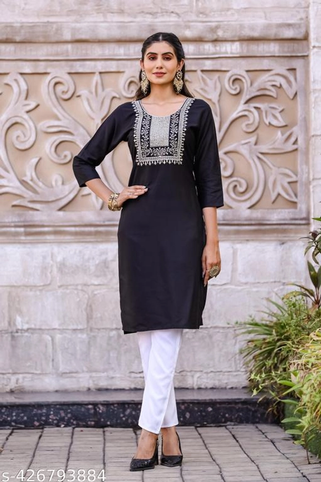 Cotton Printed Kurti for Women (Black, S)