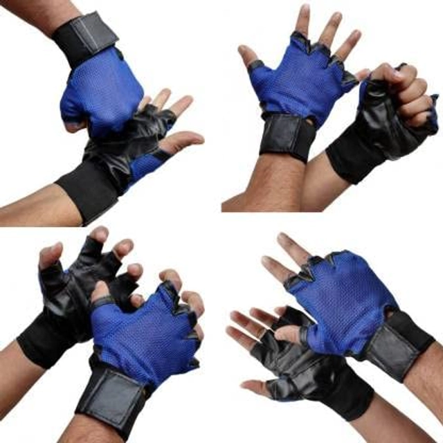 Polyester Printed Gym Bag with Gloves for Men & Women (Blue, Set of 1)