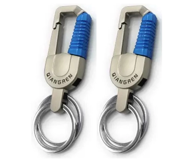 Metal Stylish Key Chain (Blue & Silver, Pack of 2)