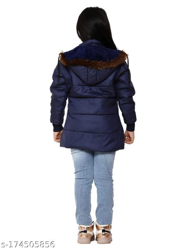 Polyester Jacket for Girls (Navy Blue, 12-18 Months)