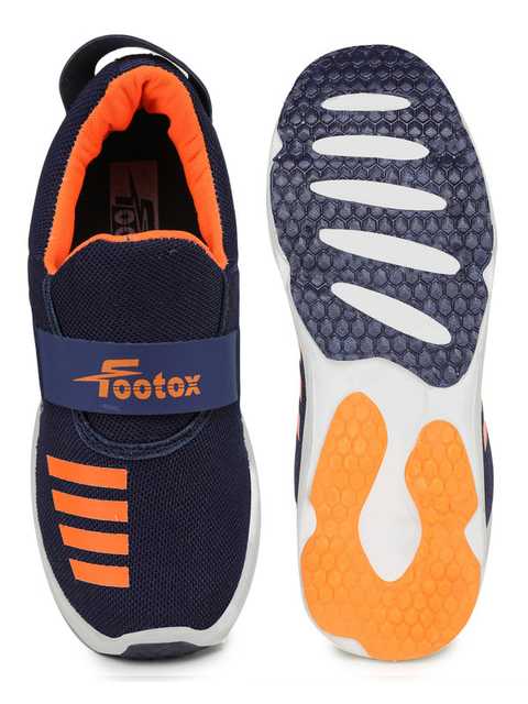 Footox Stylish Mens Casual Shoes (Navy Blue & Orange, 6) (F-1386)