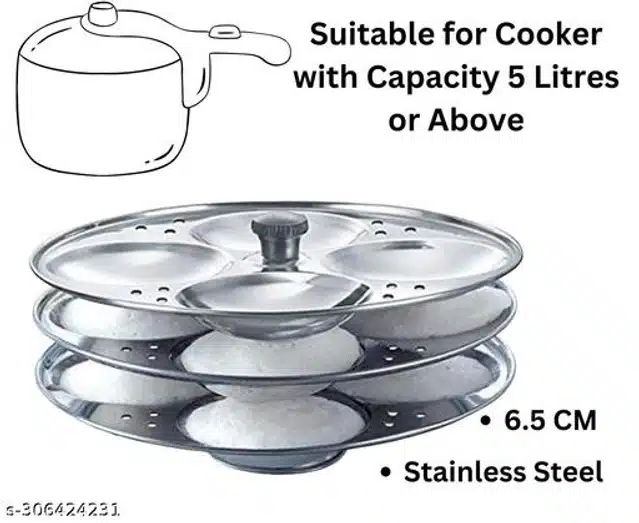 Stainless Steel 3 Plate Idli Maker with Tadka Pan (Silver, Set of 2)