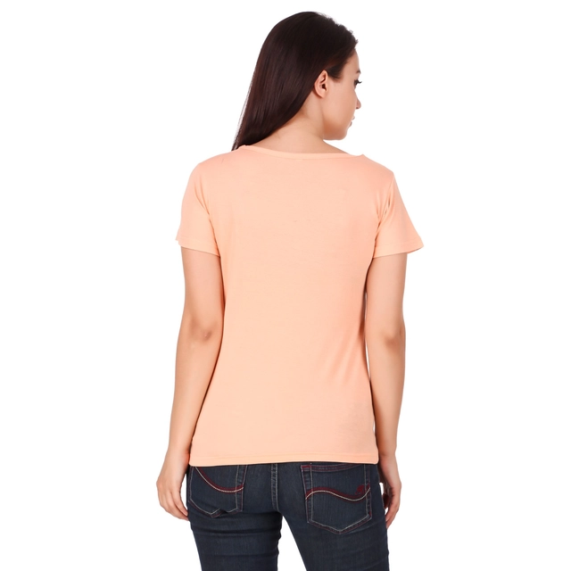 Round Neck Printed T-Shirt for Women (Peach, S)