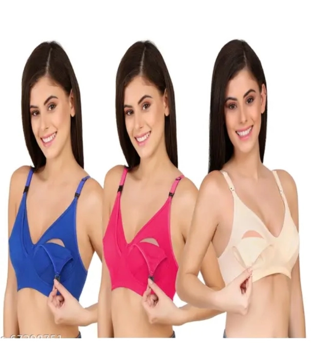 Polycotton Non Padded Bras for Women (Multicolor, 32) (Pack of 3)