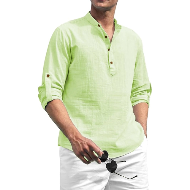 Cotton Solid Kurta for Men (Mint Green, S)