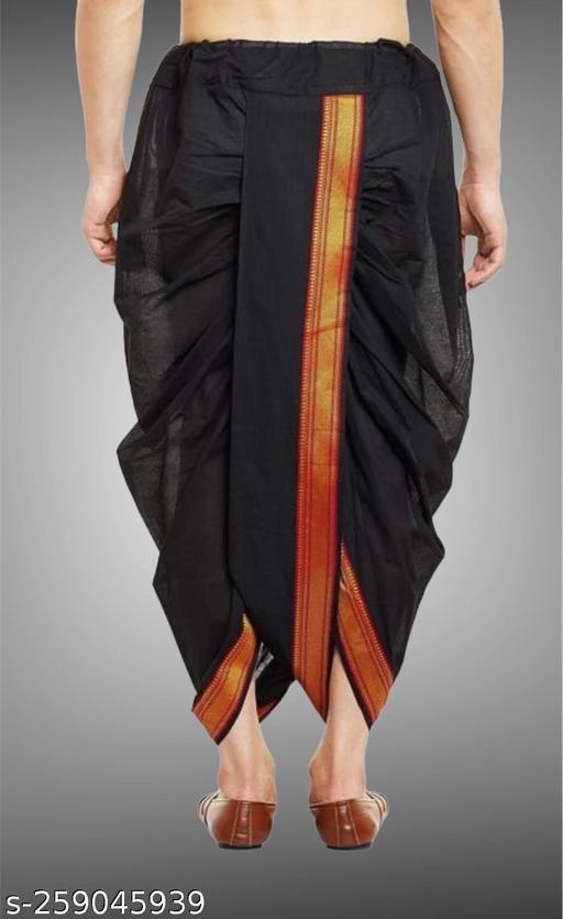 Cotton Silk Solid Dhoti for Boys (Free Size, Black)