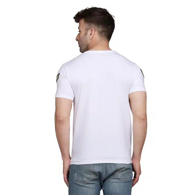 Men Solid Round Neck T-shirt (White, L) (RSC-53)
