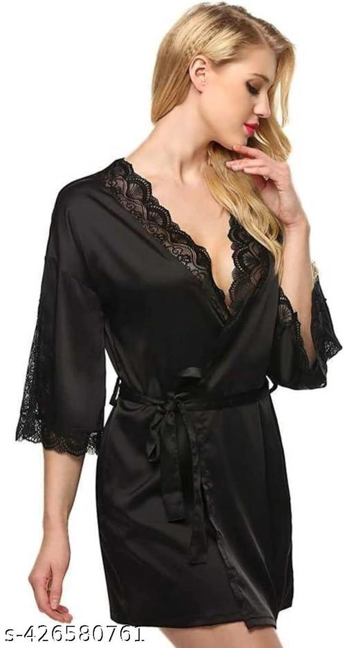 Silk Solid Babydoll for Women (Black, XXS)