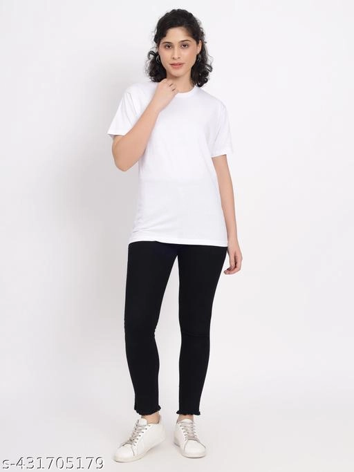 Round Neck T-Shirt for Women (White, L)