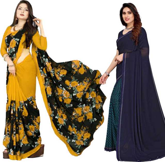 Yashika Georgette Saree (Multicolor, Pack of 2) (S316)