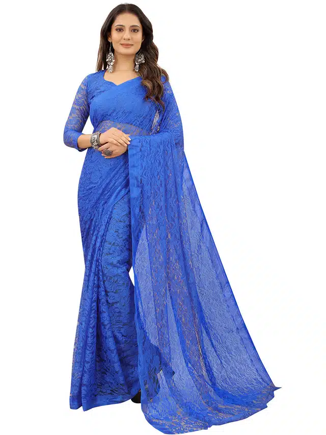 Self Design Saree with Unstitched Blouse for Women (Blue, 6.3 m)
