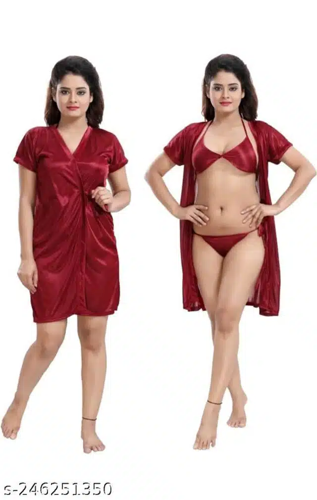 Bathrobe with Babydoll for Women (Maroon, M)