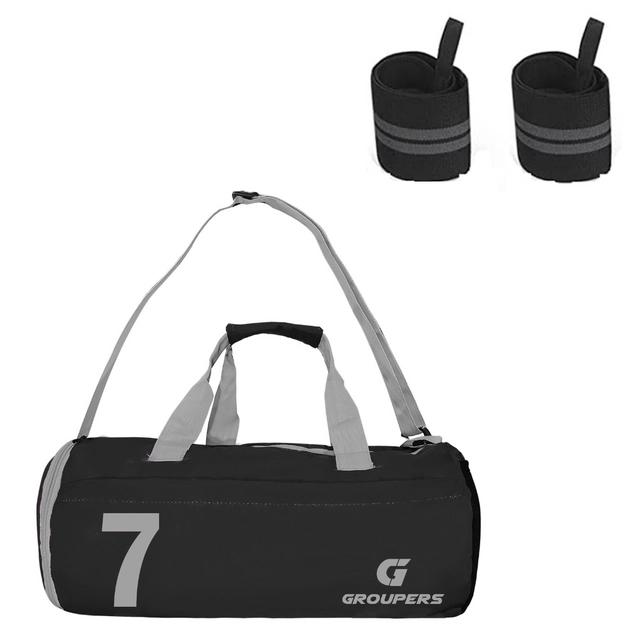 Polyester Printed Gym Bag with 2 Pcs Wristband for Men & Women (Black, Set of 1)