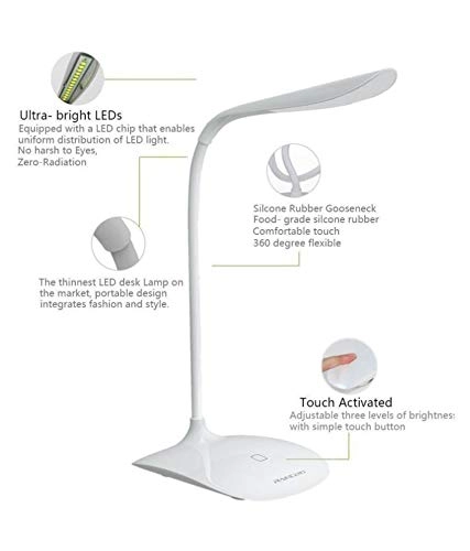 Rocklight Rechargeable Led Touch On Off Switch Student Study Table Lamp  (15 cm, White, Pack of 1)