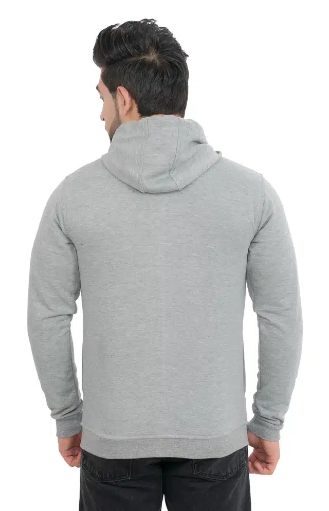 Men's Printed Hooded Sweatshirt (Grey, XXL) (SS-18)