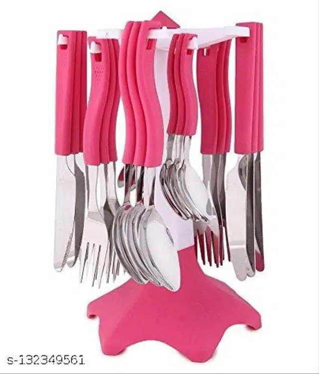 Stainless Steel Cutlery Set  with Holder (Multicolor, Set of 25)