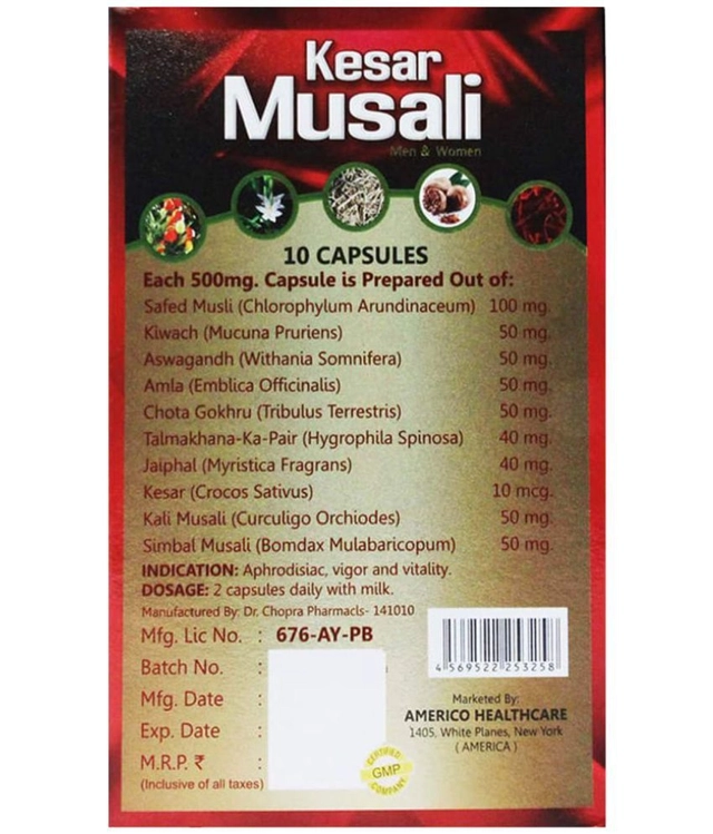 Dr. Chopra Kesar Musali Ayurvedic 10 Pcs Capsules (Pack of 2)