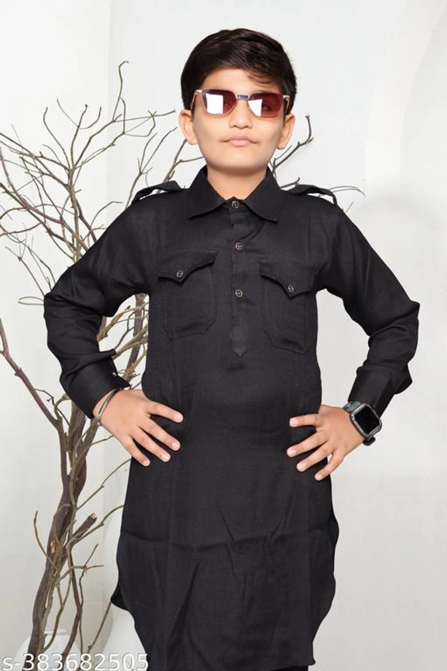 Cotton Blend Kurta Sets for Boys (2-3 Years, Black)