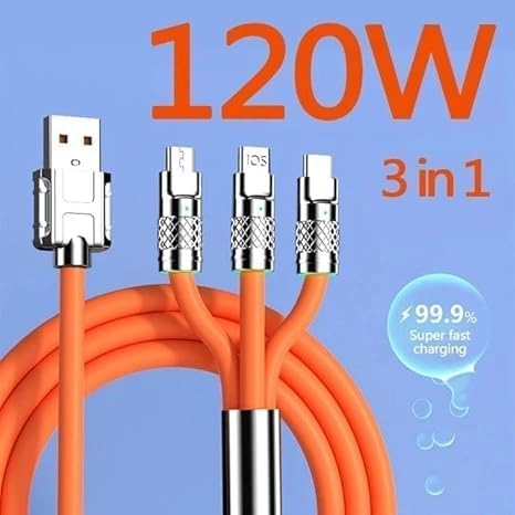 Metal 3 in 1 Ports Fast Charging Cable (Multicolor)