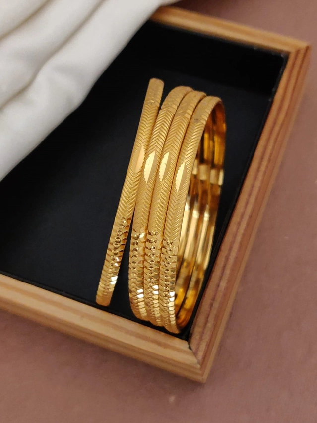 Alloy Gold Plated Bangles for Women (Gold, 2.6) (Pack of 4)