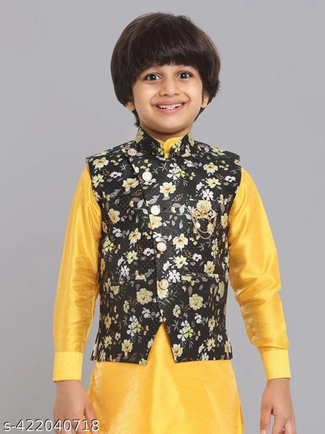 Art Silk Ethnic Jackets for Boys (Black, 1-2 Years)