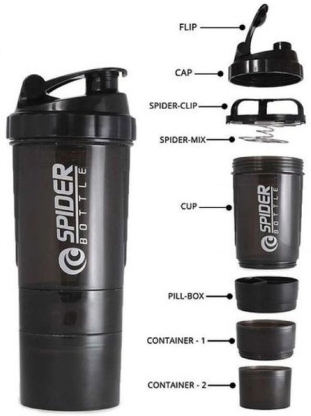 MAGIC PLUS Spider Shaker Bottle ( 500 ml, Black, Pack of 1)