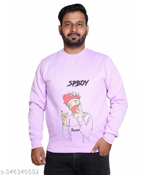 Fleece Printed Sweatshirt for Men (Lavender, M)