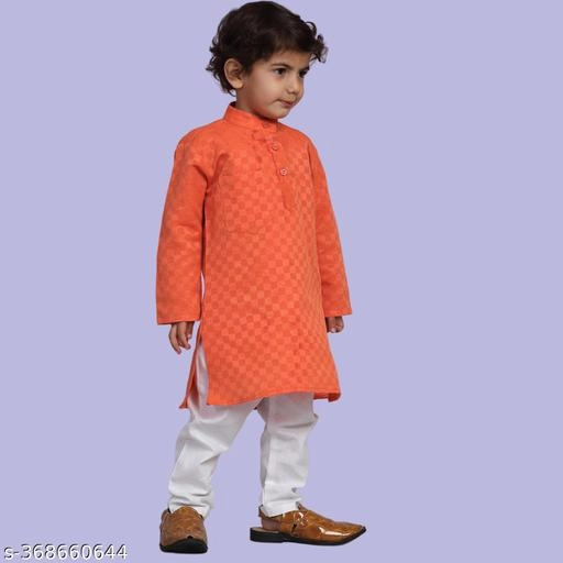 Cotton Blend Kurta with Pyjama for Boys (Orange & White, 4-5 Years)