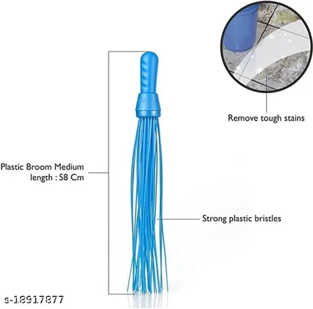 SHAGUN plastic Hard Bristle Broom Combo for Floor, Scrubbing in Bathroom (Standard Size, Assorted, Pack of 2)