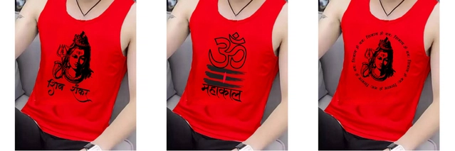 Polycotton Printed Gym Vest for Men (Red, S) (Pack of 3)