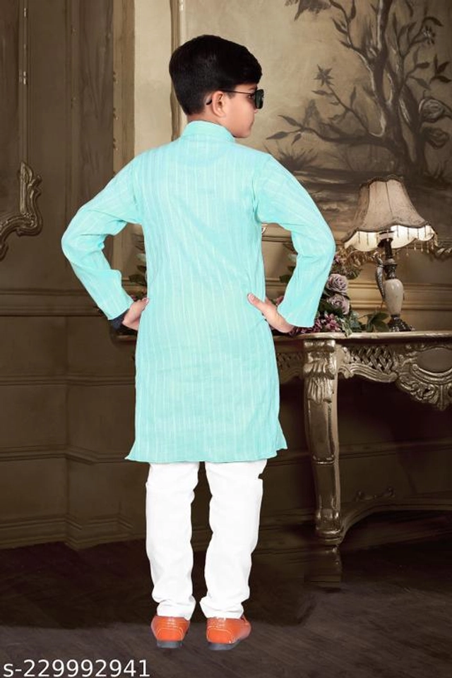 Art Silk Kurta Sets for Boys (2-3 Years, Sky Blue & White)