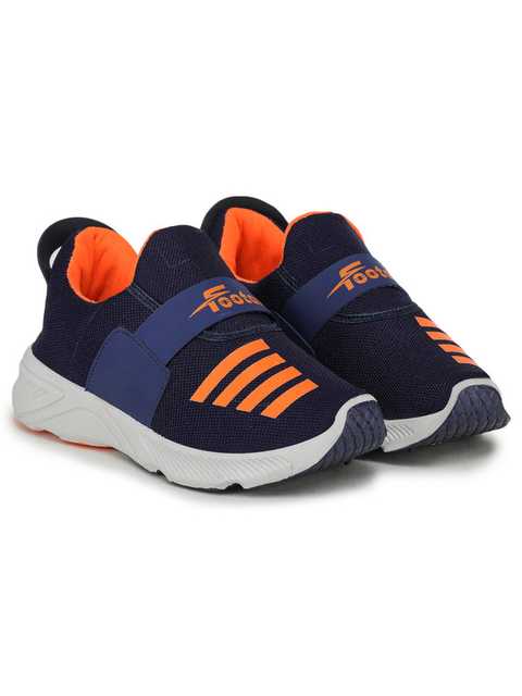 Footox Stylish Mens Casual Shoes (Navy Blue & Orange, 9) (F-1389)