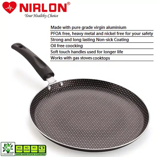 NIRLON Aluminium Flat Tawa (Black, 26 cm)