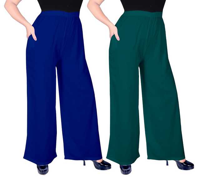 Mevaba Casual Viscose Blend Women Solid Palazzo (Pack Of 2, Royal Blue & Dark Rama) (SS-302)
